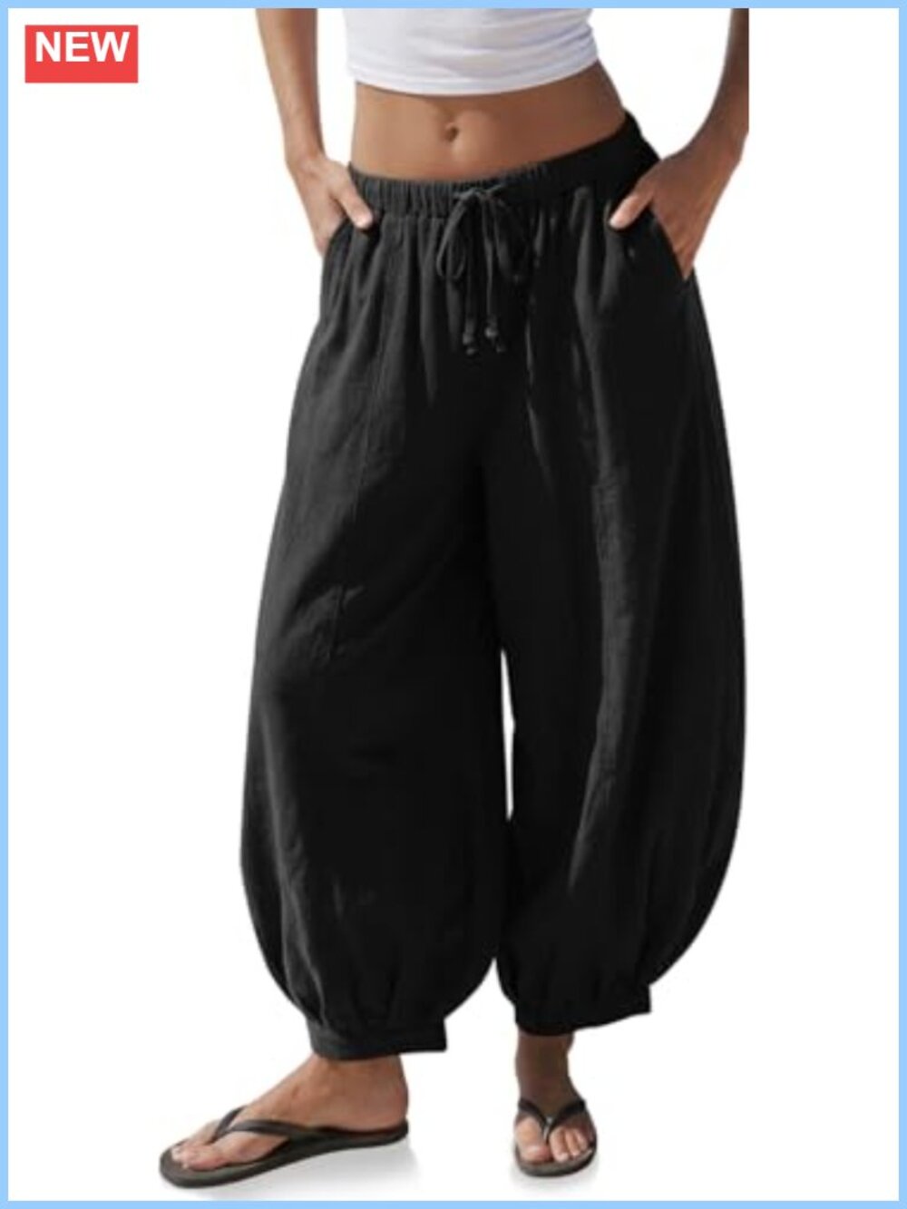 Wide Leg Linen Blend Balloon Pants High Waist Drawstring Palazzo Casual